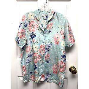STUNT 100% Silk Floral Button Blouse Pastel Y2K Vintage Inspired Shoulder Pads M